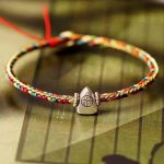 Buddha Stones 925 Sterling Silver Fu Character Zongzi Pattern Multicolored String Luck Handmade Braided Bracelet Bracelet BS Fu Character Colorful Fixed Rope 17-18cm
