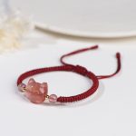Buddha Stones Handmade Natural Silver Sheen Obsidian Strawberry Quartz Cute Cat Protection Braided Bracelet Bracelet BS 10