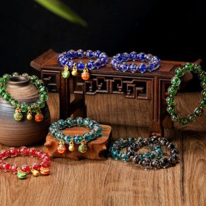 Buddha Stones Gold Swallowing Beast Family Charm Luminous Fluorescent Liuli Glass Bead Success Bracelet Bracelet BS main