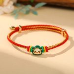 Buddha Stones Colorful Rope Zongzi Pattern Luck Handmade Child Adult Bracelet Bracelet BS Golden Red Rope-Single Zongzi(Green)(Wrist Circumference 12-20cm)