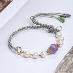 Buddha Stones 14K Gold Plated Natural Pearl Crystal Shell Charm Bead Bracelet Bracelet BS Pearl Amethyst
