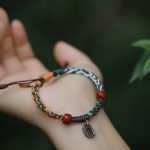 Buddha Stones Handmade Tibetan Silver 925 Sterling Silver Zakiram Goddess of Wealth Camel Bone Protection Braided Bracelet Bracelet BS 5