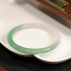 Buddha Stones Natural White And Green Chalcedony Agate Positive Cuff Bracelet Bangle Bracelet Bangle BS 60-61mm