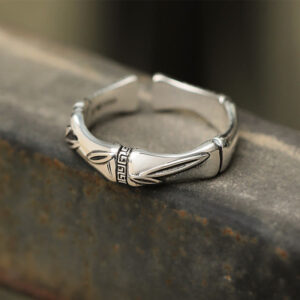 Buddha Stones Simple Bamboo Design Copper Luck Wealth Adjustable Ring Ring BS Bamboo Design