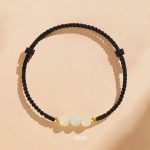 Buddha Stones Handcrafted Round Jade Lucky Bead Prosperity Braided Bracelet Bracelet BS 6mm Three Beads Black(Wrist Circumference 14-17cm)