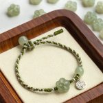 Buddha Stones Handmade Plum Blossom Flower Jade Luck Prosperity Braided Bracelet Bracelet BS 14-18cm
