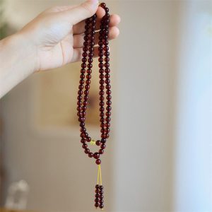 Buddha Stones Natural 108 Mala Beads Amber Clear Anxiety Bracelet Mala Bracelet BS Amber (Clear anxiety♥Balance Emotions)