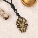 Buddha Stones Natural Fluorite Gold Sheen Obsidian Fox Pendant Protection Necklace Necklaces & Pendants BS 11