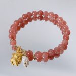 Buddha Stones Year of the Dragon Strawberry Quartz Dragon Pearl Charm Protection Bracelet Bracelet BS 3