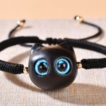 Buddha Stones Ebony Wood Cat Head Pattern Peace King Kong Knot Braided Bracelet Bracelet BS 15