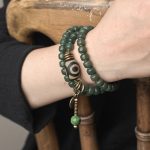 Buddha Stones Cyan Bodhi Seed Dzi Bead Wisdom Peace Triple Wrap Bracelet Mala Bracelet BS 1