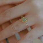 Buddha Stones 14K Gold Plated Round Jade Luck Prosperity Adjustable Ring Ring BS 5