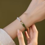 Buddha Stones 925 Sterling Silver Hetian Jade Bead Luck Braided Rope Bracelet 6