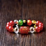 Buddha Stones Chinese Zodiac Feng Shui Obsidian Five-Element Wealth Porsperity Bracelet Bracelet BS Horse & Goat Red Agate 0.55 in (14 mm)