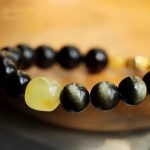 Buddha Stones 925 Sterling Silver Chinese Zodiac Natal Buddha Natural Gold Sheen Obsidian Amber Wealth Protection Bracelet Bracelet BS 4
