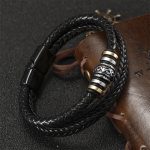 Buddha Stones Leather Layered Titanium Steel Balance Braided Bracelet Bracelet BS 4