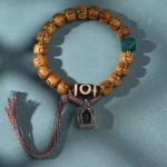 Buddha Stones Natural Tibetan Camel Bone Swastika Dzi Bead Shankha Buddha Charm Kirtimukha Luck Protection Tassel Bracelet Bracelet BS 1