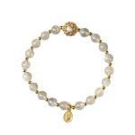 Buddha Stones 14K Gold Plated Natural Strawberry Quartz Labradorite Sun Stone Fu Character Positive Charm Bracelet Bracelet BS 10