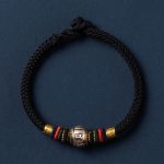 Buddha Stones 925 Sterling Silver Tibet Handmade Om Mani Padme Hum Luck Protection King Kong Knot Braided Bracelet Bracelet BS Colorful Version Black 18cm