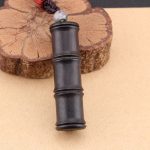 Buddha Stones Ebony Wood Bamboo Pattern Ghau Prayer Box Peace Necklace Pendant Necklaces & Pendants BS 3