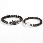 Buddha Stones Natural Silver Sheen Obsidian Cute Cat Head Protection Bracelet Bracelet BS 8