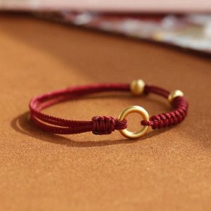 Buddha Stones Alloy Peace Buckle Luck Red String Bracelet Bracelet BS Peace Buckle Luck Red String(Wrist Circumference 14-22cm)