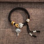 Buddha Stones Handmade Tibetan Om Mani Padme Hum Fu Character Luck Fortune Braided Bracelet Bracelet BS Black(Wrist Circumference 14-18cm)