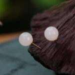 Buddha Stones 925 Sterling Silver Round White Jade Blessing Stud Earrings Earrings BS 8mm