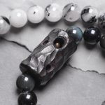 Buddha Stones Black Rutilated Quartz Ebony Wood White Crystal Success Couple Bracelet Bracelet BS 10