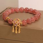 Buddha Stones Natural Strawberry Quartz Four Leaf Clover Dreamcatcher Charm Love Bracelet Bracelet BS 5