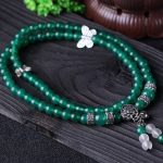 Buddha Stones Natural Green Agate Butterfly Support Bracelet Mala Bracelet BS 5