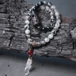 Buddha Stones Black Rutilated Quartz Ebony Wood White Crystal Success Couple Bracelet Bracelet BS 3