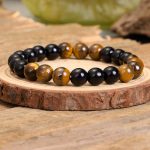 Buddha Stones Tibetan Black Onyx Tiger Eye Protection Necklace Mala Set Mala Bracelet BS 5
