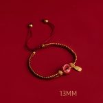 Buddha Stones Natural Cinnabar Peace Buckle Fu Character Charm Blessing Braided Bracelet Bracelet BS 10