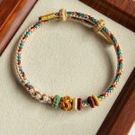 Buddha Stones Handmade Dunhuang Color Peach Blossom Pattern Braid String Bracelet Bracelet BS 4