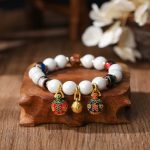 Buddha Stones Gold Swallowing Beast Family Charm Liuli Glass Colorful Porcelain Bead Luck Bracelet Bracelet BS Gold Swallowing Beast Family&Colorful Bead