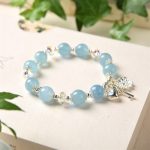 Buddha Stones 925 Sterling Silver Natural Aquamarine Serenity Flower Love Key Charm Bracelet Bracelet BS 5