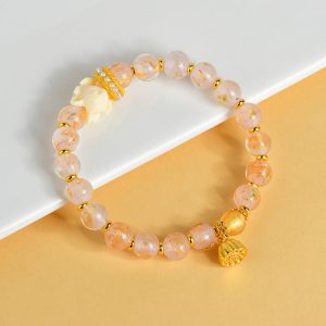 Buddha Stones Tibetan Incense Ash Liuli Glass Bead Lucky Nine-Tailed Fox Lotus Charm Bracelet Bracelet BS 14-16cm
