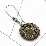 Buddha Stones Round Flower Design Luck Dangle Drop Earrings Earrings BS 1