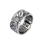 Buddha Stones 999 Sterling Silver Lotus Symbol Heart Sutra Protection Ring Ring BS 9