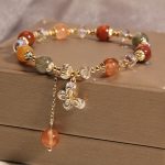 Buddha Stones Natural Fu Lu Shou Rainbow Crystal Rutilated Quartz Wealth Butterfly Charm Bracelet Bracelet BS 4
