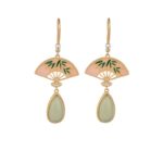 Buddha Stones Natural Green Aventurine Fan Pattern Luck Drop Earrings Earrings BS 4