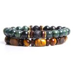 Buddha Stones 2PCS Healing Crystal Emperor Stone Tiger Eye Bead Bracelet Bracelet BS Green-Jasper-2