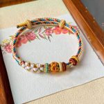 Buddha Stones Handmade Dunhuang Color Peach Blossom Pattern Braid String Bracelet Bracelet BS 1