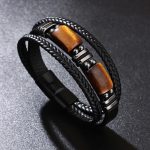 Buddha Stones Tiger Eye Power Magnetic Buckle Multilayered Leather Bracelet Bracelet BS 5