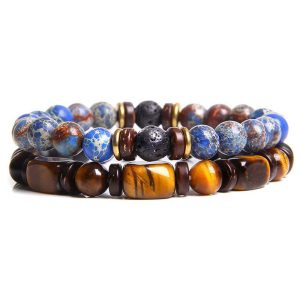 Buddha Stones 2PCS Healing Crystal Emperor Stone Tiger Eye Bead Bracelet Bracelet BS Emperor Stone