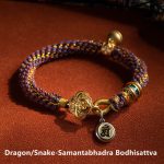 Buddha Stones 925 Sterling Silver Chinese Zodiac Natal Buddha Om Mani Padme Hum Luck Bell Braided String Bracelet Bracelet BS Dragon/Snake-Samantabhadra Bodhisattva 17-19cm