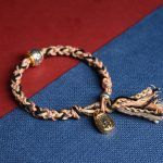 Buddha Stones Zakiram Goddess of Wealth Om Mani Padme Hum Peace Handmade Bracelet Bracelet BS Pink Beige Black(Wrist Circumference 14-16cm)