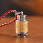 Buddha Stones Tibet Om Mani Padme Hum Shurangama Mantra Titanium Steel Wisdom Amulet Necklace Pendant Necklaces & Pendants BS 1.4*2.4cm Gold Colorful String