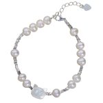 Buddha Stones Pearl Cat Head Tridacna Stone Silver Chain Healing Bracelet 5